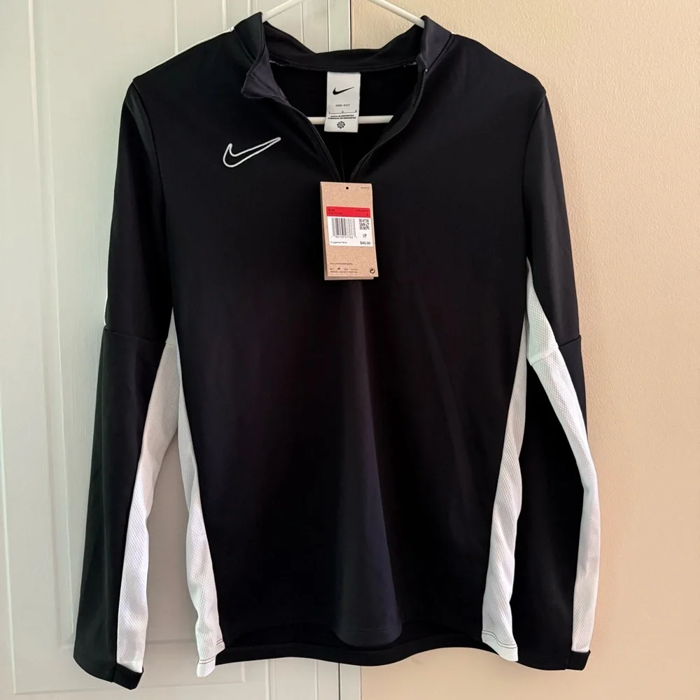 Nike Dri-FIT Drill Top 1/4 Zip Soccer Black White‎ Long Sleeve Kids Large NEW